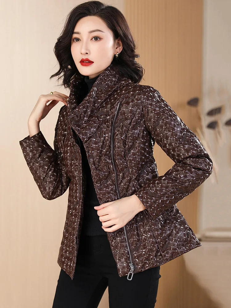 New Women Winter Down Jacket Fashion Elegant Stand Collar Lightweight Short White Duck Down Coat Slim Warm Outerwear Female