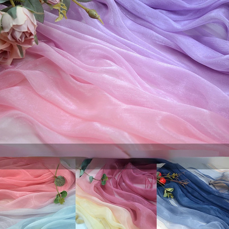 

Multicolor Gradient Printed Brocade Crepe Chiffon Fabric Dress Wedding Decoration Cloth Per Meter Apparel Sewing Diy Material