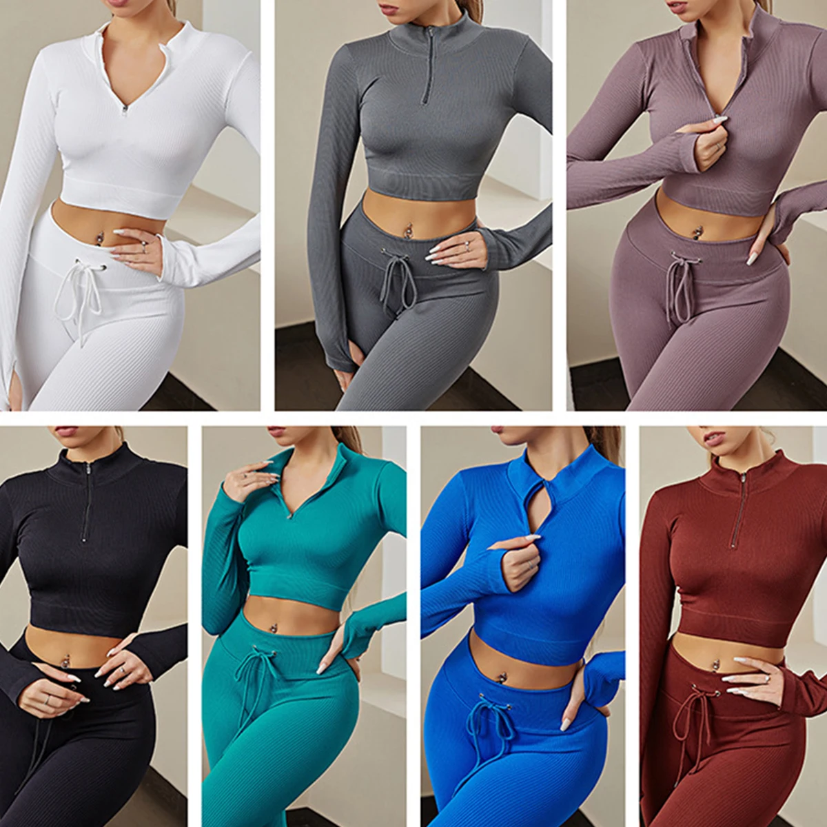 

Женский новый однотонный бесшовный спортивный костюм для йоги светильник Влагоотводящая дышащая одежда для фитнеса с длинными рукавами