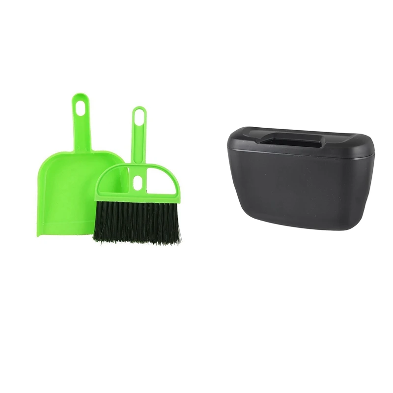 

Black Plastic Vehicle Auto Goods Car Trash Bin Garbage Box With Hook & Mini Car Keyboard Cleaning Whisk Broom Dustpan