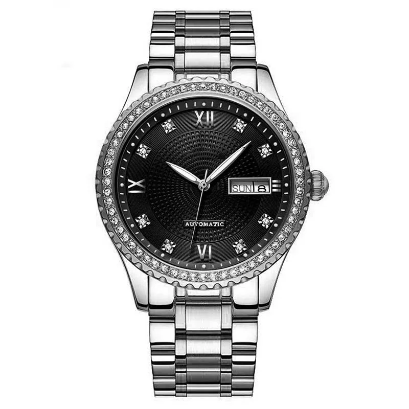 Couple Luminous Calendar Steel Band Clock, Waterproof Diamond Inlaid Luxury Dial, Men And Women Quality Gift Watch