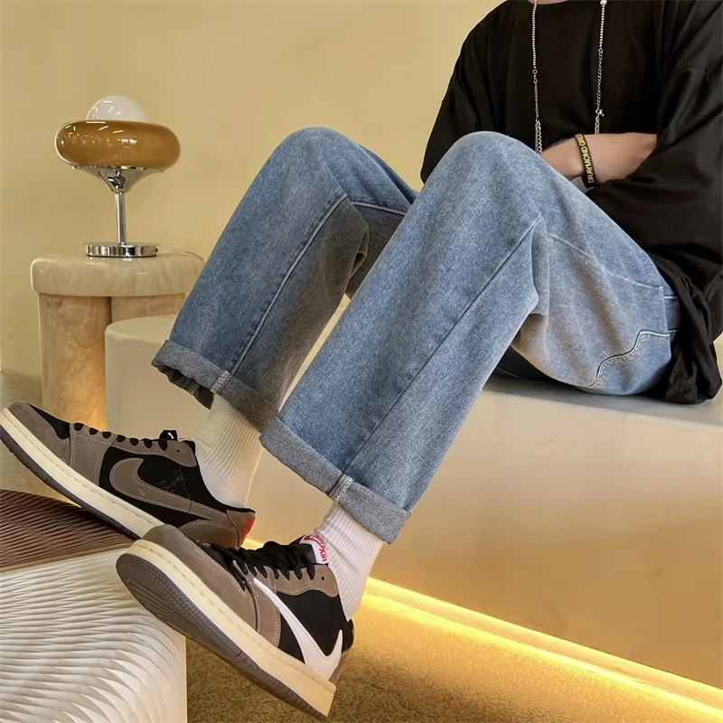 Summer Thin Jeans Men Fashion Casual Drawstring Jeans Men Streetwear Hip-hop Loose Straight Denim Pants Mens Trousers M-3XL