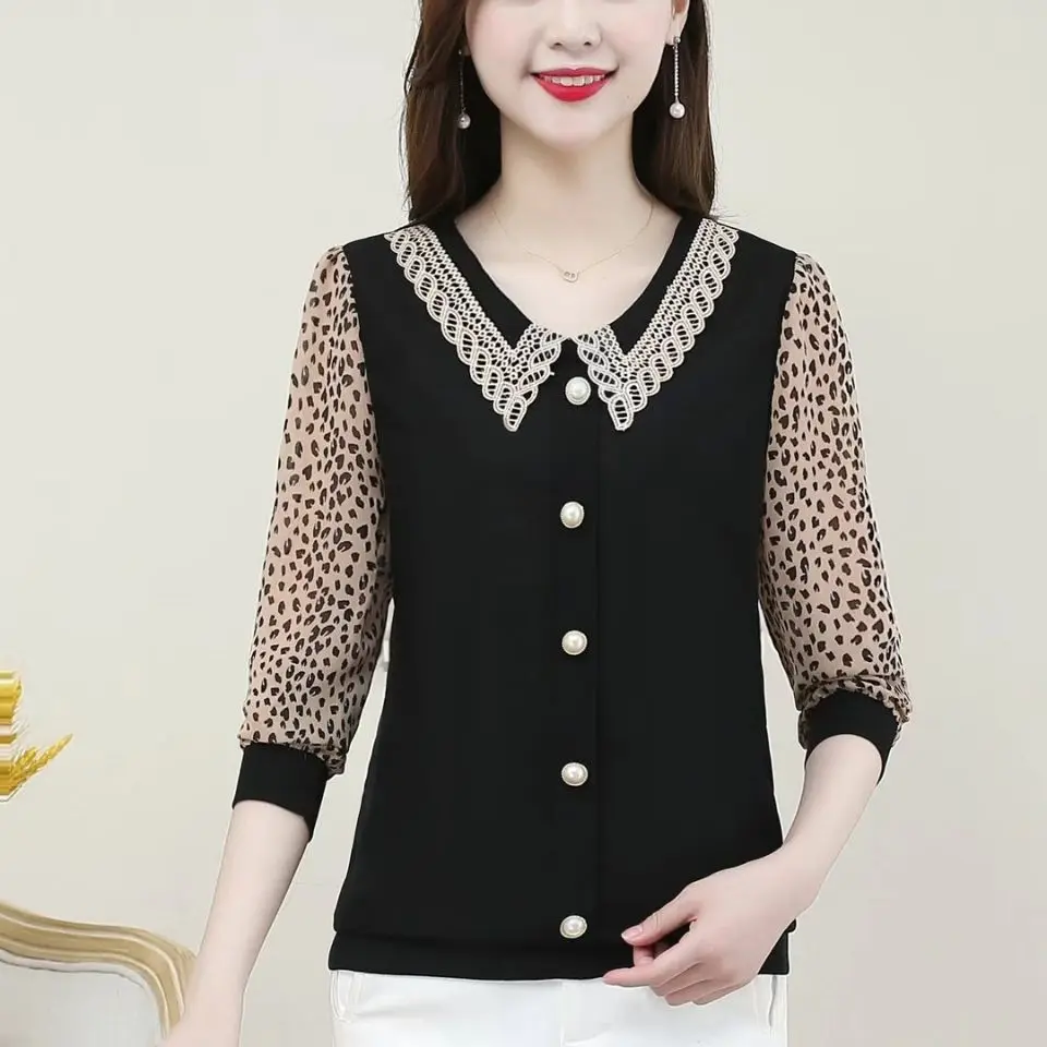 Кружевная блузка-пуловер с длинным рукавом и кукольным воротником