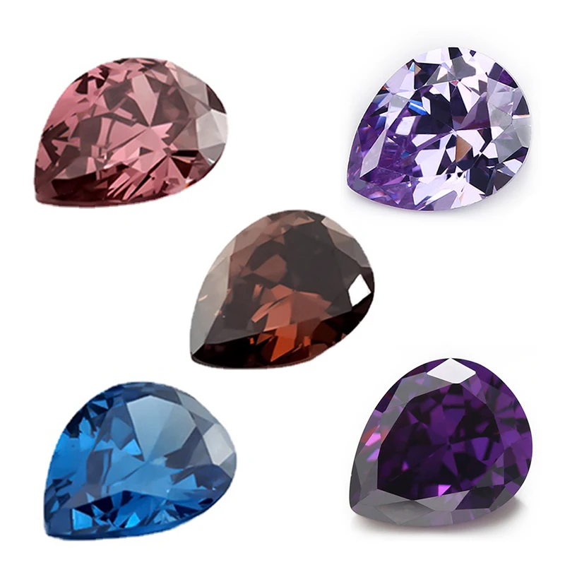 

Pear Cut Cubic Zirconia Stone Blue Coffee Rhodolite Lavender Amethyst Mix 5 Color AAAAA Loose CZ Stones Synthetic Gems