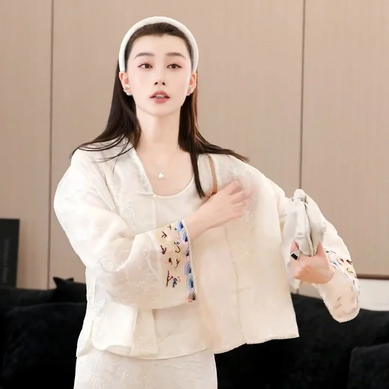 Новые китайские рубашки из белой органзы новинка 2024 женский летний маленький
