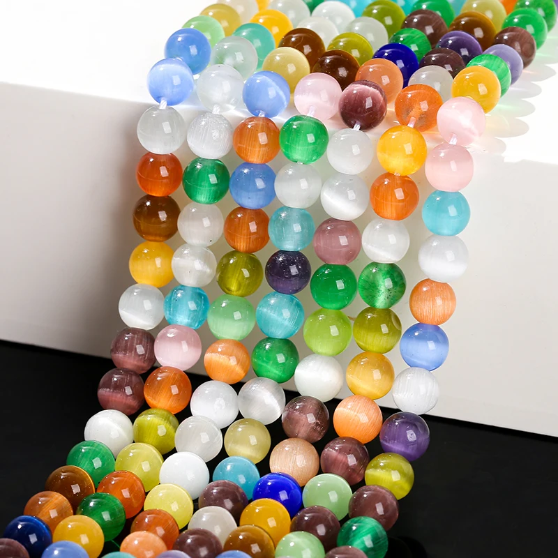 Красочные Каменные Бусины кошачий Глаз Круглые Гладкие Разделительные