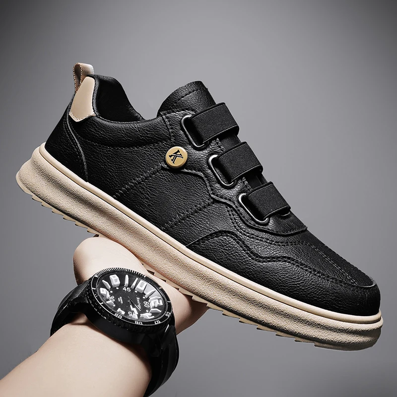 

2022 Hot Casual Sneakers Men Fashion Flats Shoes For Mens Popular Walking Shoes Man Black Khaki Pu Leather Men Shoes