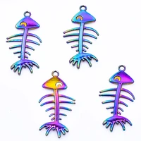 10pcslot rainbow color ocean lake river fish bones wreckage personality pendant metal charms for keychain making supplies