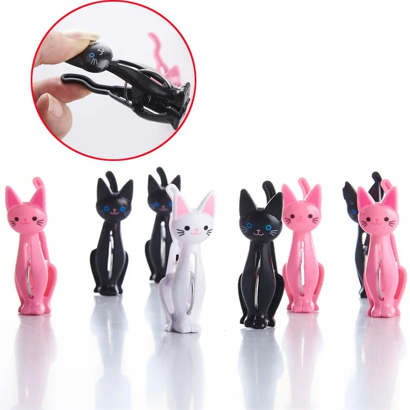 4 Pcs/set Creative Cat Cartoon Clip Bags Strong Plastic Clothes-pin Shape  Socks Hanging Pegs Clamps Laundry Photo Holder
