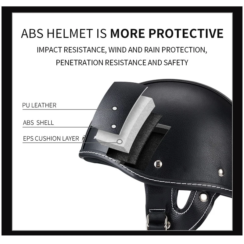 Adult Fashion DOT Motor Open Half Face Jet Leather Helmet Casco Moto 1/2 Scooter Motorbike Helmets  Free Brim enlarge