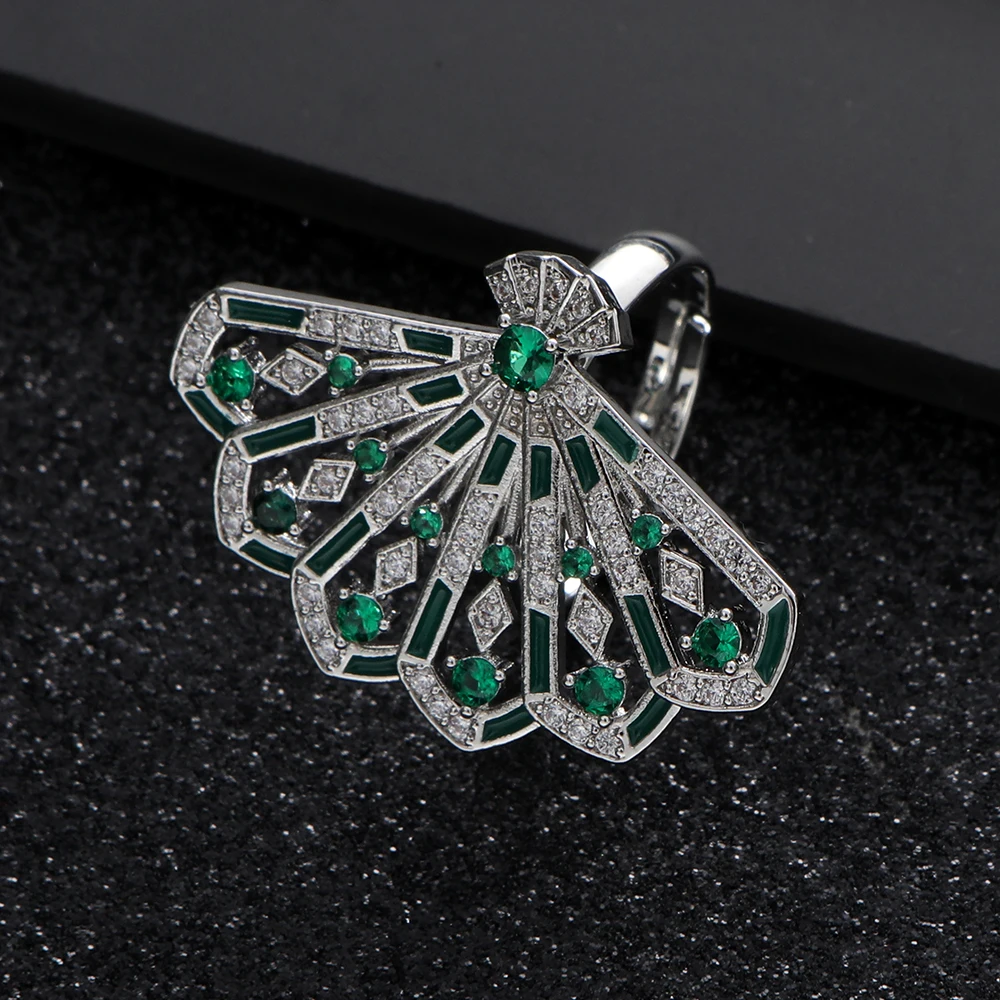 

Luxury Fan Shaped Wedding Brand Rings for Women Cubic Zircon Finger Rings Beads Charm Ring Bohemian Beach Jewelry Gift