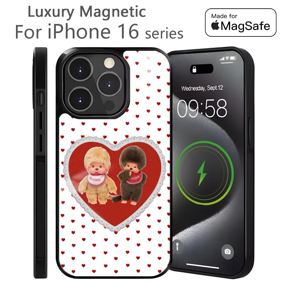 Милый мультяшный чехол для телефона M-Monchhichi iPhone 16 14 13 12 11 Pro Max Plus мини-магнитный