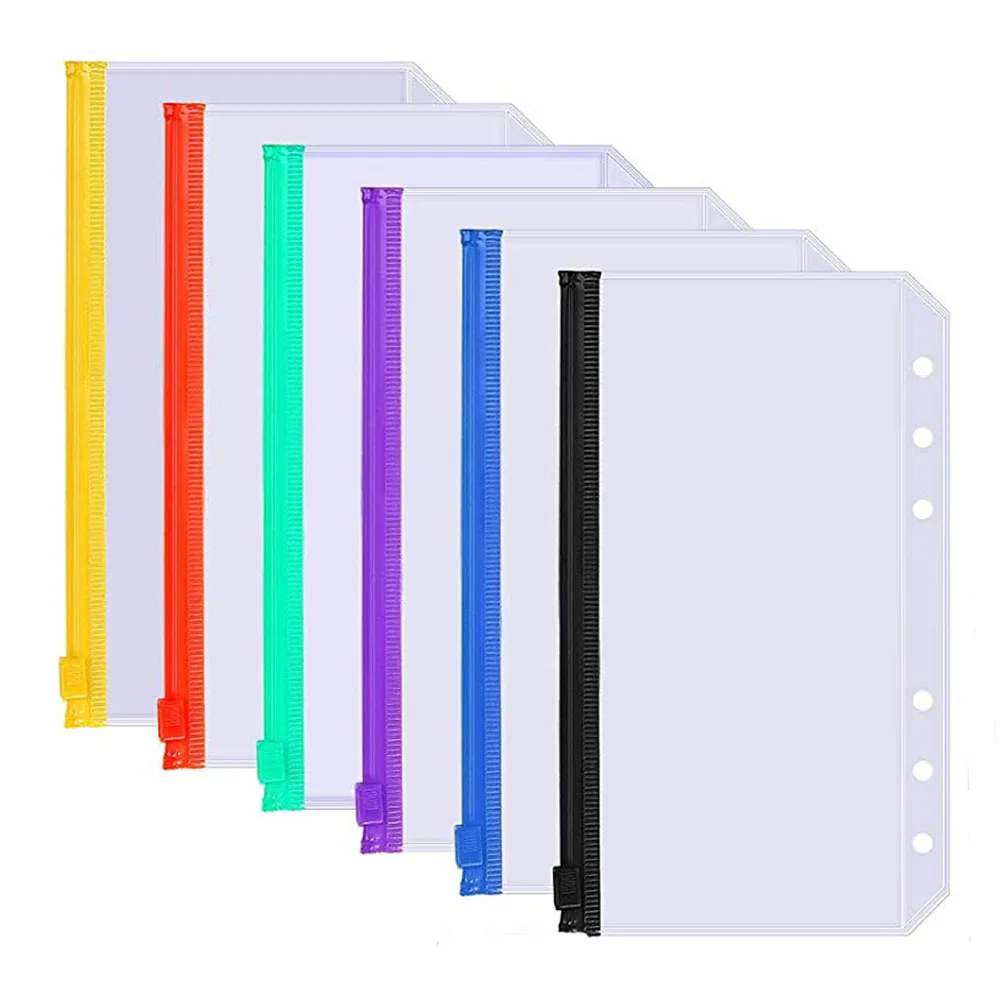 

5pcs/Set A5 A6 Size Binder Pockets Clear Zipper Binder Pouch Folders for Notebook Binder Loose Leaf Bags Clear PVC Document Bag