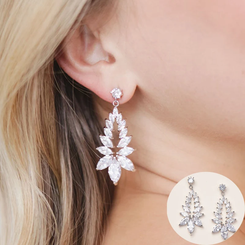 

Серьги-подвески LXOEN с фианитами класса ААА +, длинные висячие украшения для невесты с большим кристаллом, свадебные украшения