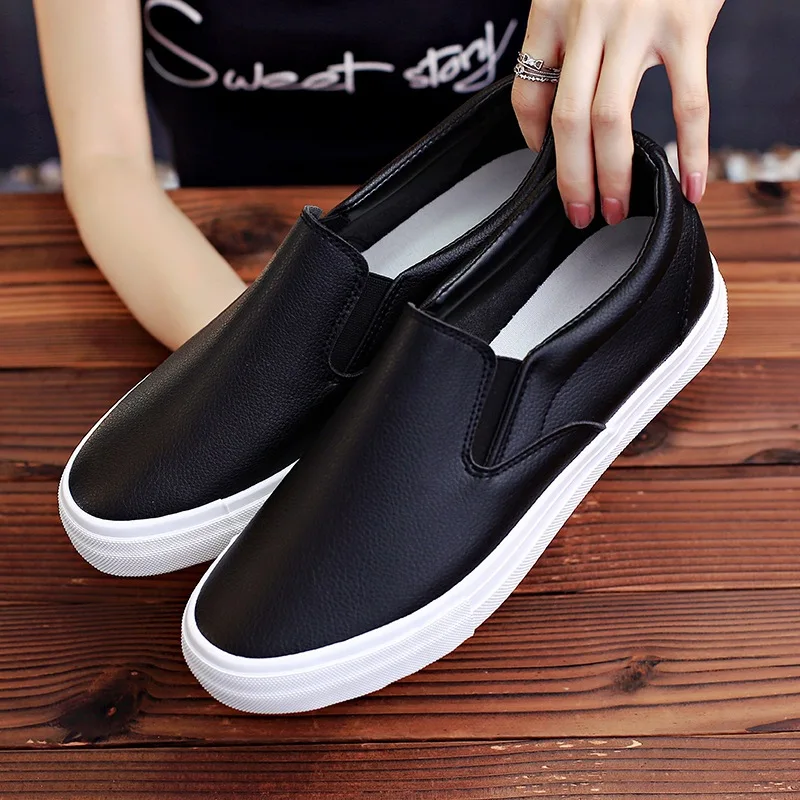 

Men's One-pedal Casual Leather Shoes White Low-top Skateboard Spring Youth Stealth Increased