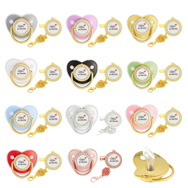 

Little Princess Bling Baby Pacifier with Clip Newborn Silicone Pacifier BPA Free Infant Soother Baby Shower Gift 0-12 M