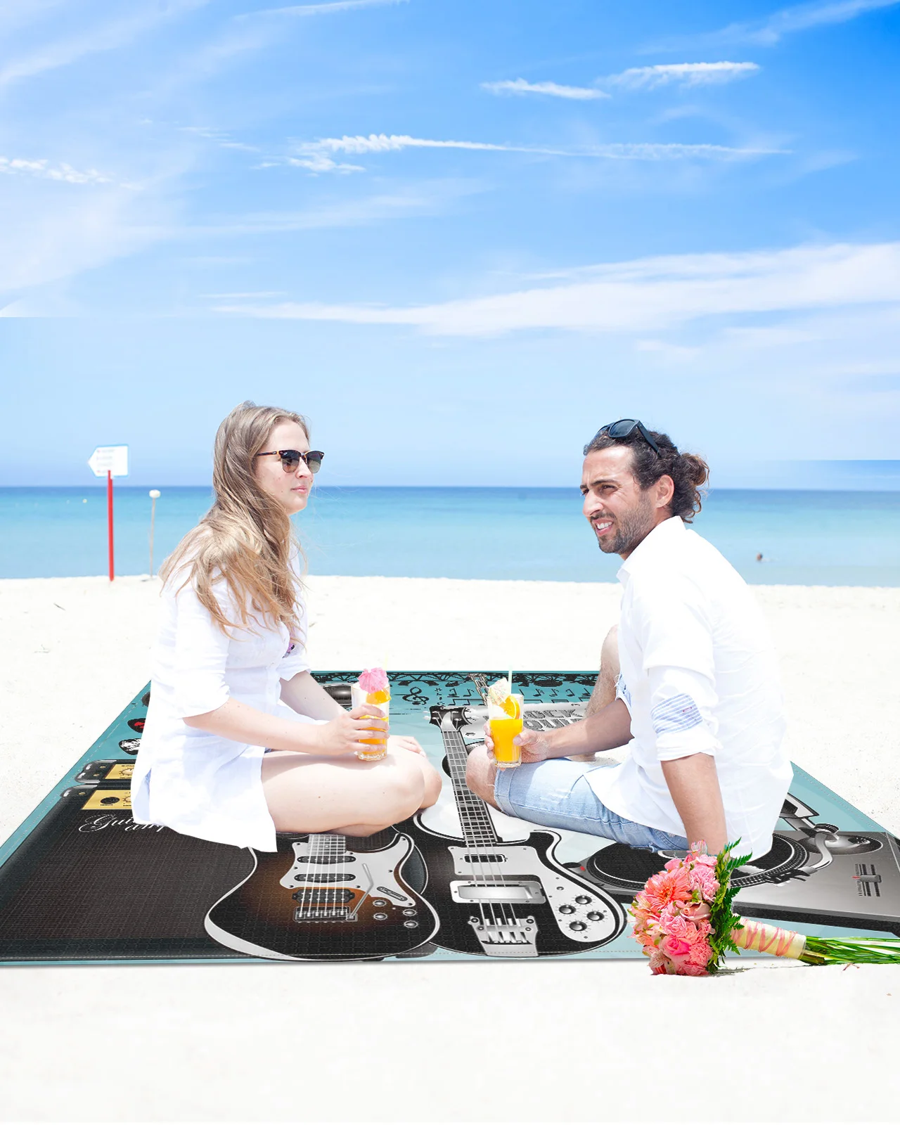 

Колонка Rock Music, гитарный пляжный коврик, устойчивое к песку портативное пляжное одеяло, водонепроницаемые коврики для кемпинга и пикника, пл...