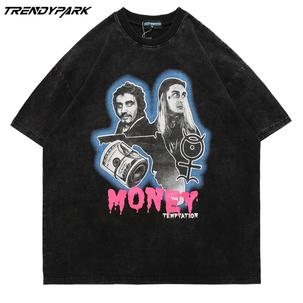 

Футболка мужская оверсайз с коротким рукавом, хлопок, круглый вырез, принт денежных купюр, Повседневная Уличная одежда в стиле Харадзюку