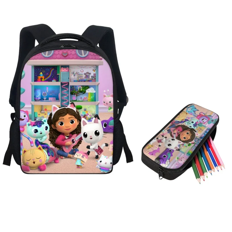 

Gabby's Doll House Kids School Bags Set of 2 Backpacks for Primary Students Cartoon Kindergarten Baby Bookbag Pencil Pouch Girls