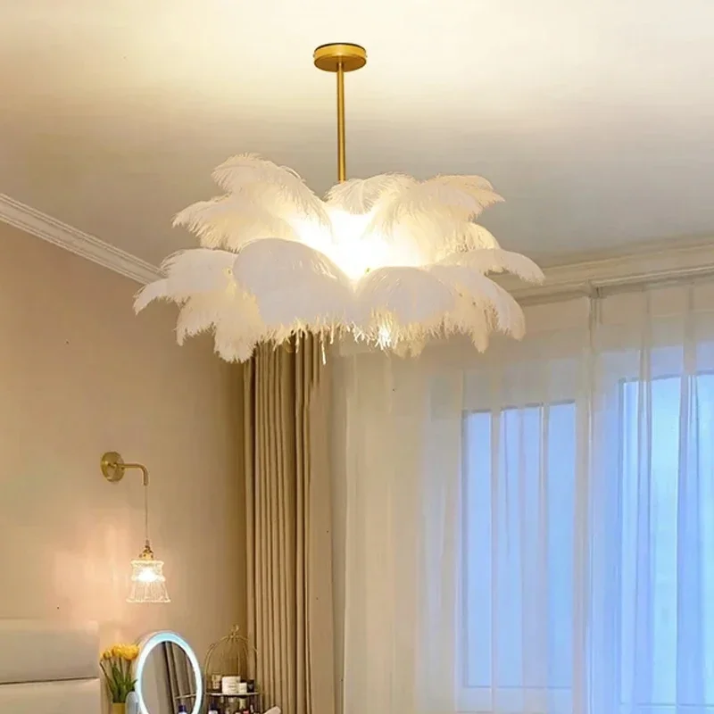 Фото Плафонье LED en Plumes d'Autruche au Design Nordique, Светильник Décoratif d'Nik, Idéal pour un Salon ou une Chambre à Coucher №4