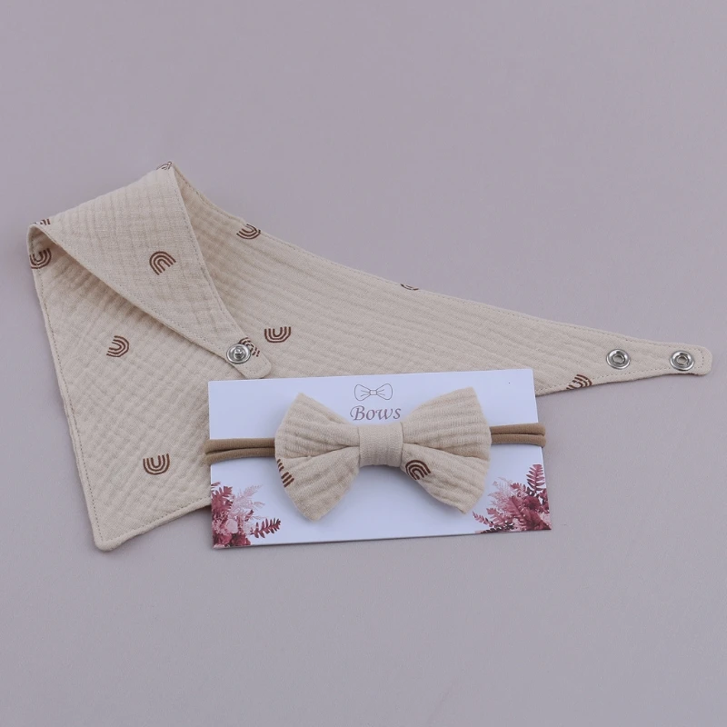 

2Pcs Baby Girls Elastic Bow Headband Saliva Towel Set Princess Bowknot Hair Band