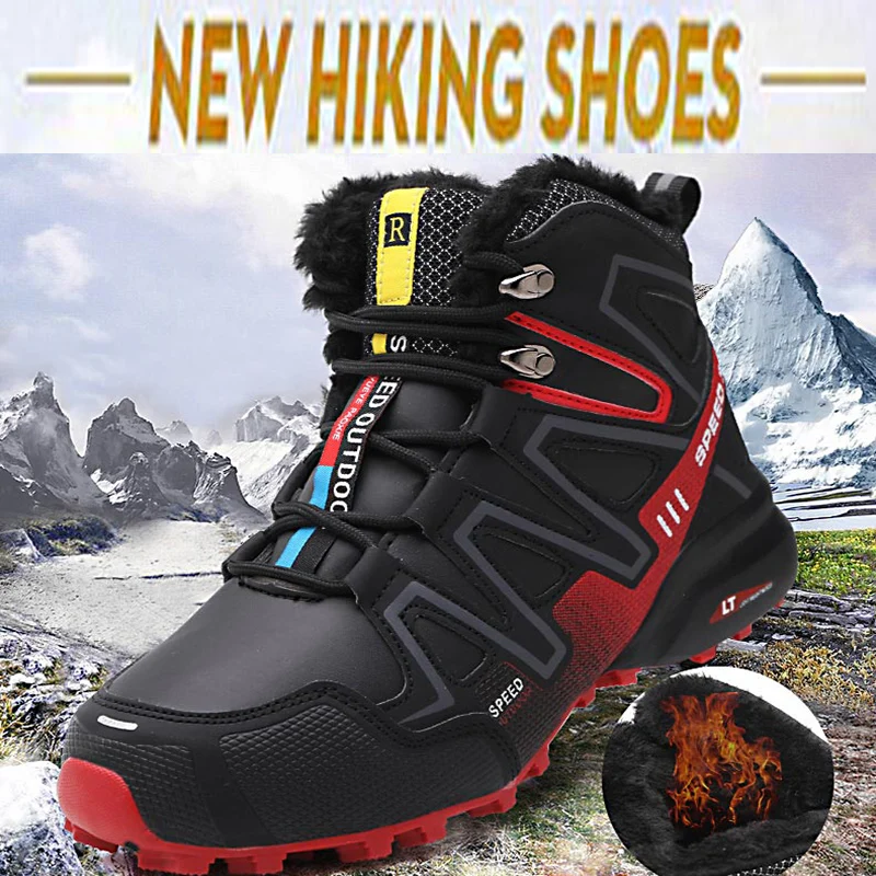 R.XJIAN Men's High-top Winter Hiking Shoes Plush Warm Lining Outdoor Cotton Shoes Snow Boots Shoes Outdoor Sports Casual Shoes M