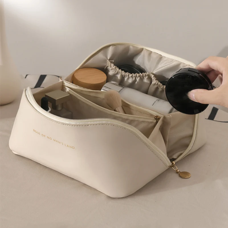 Large Leather Travel Cosmetic Bag for Women Cosmetic Organizer High-capacity Makeup Bag Storage Pouch For Female Makeup Box