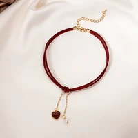 2022 fairy style short pearl clavicle net red chain beating heart womens simple collarbone dripping oil necklace fine jewelry