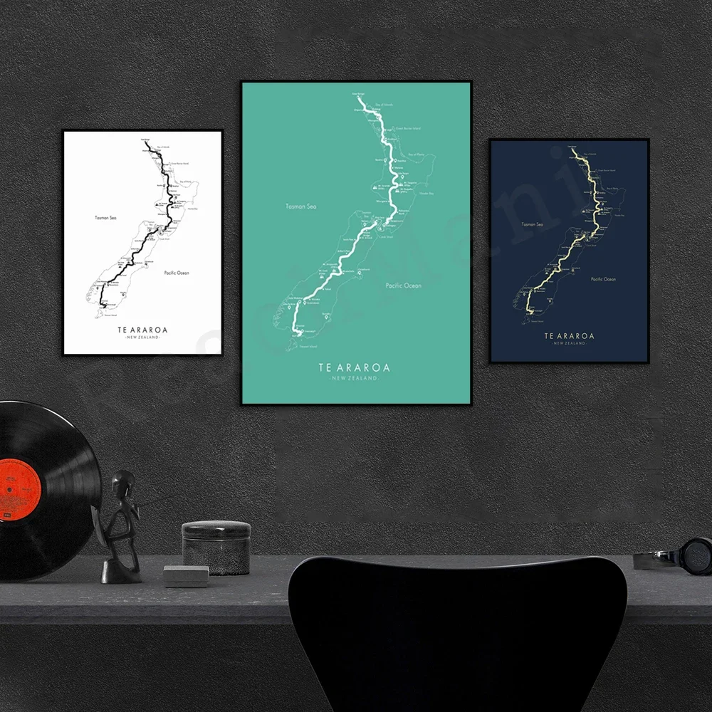 | Плакат Te Araroa Route Map Пеший туризм Новой Зеландии Relive Your Adventures Настенный постер с