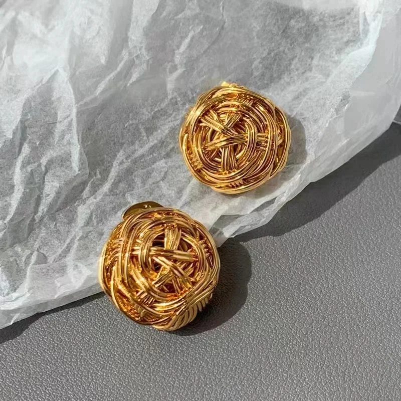 Golden Wool Ball Round  Female Niche Design Advanced Earings Unique Temperament Earrings Lady's Jewellery