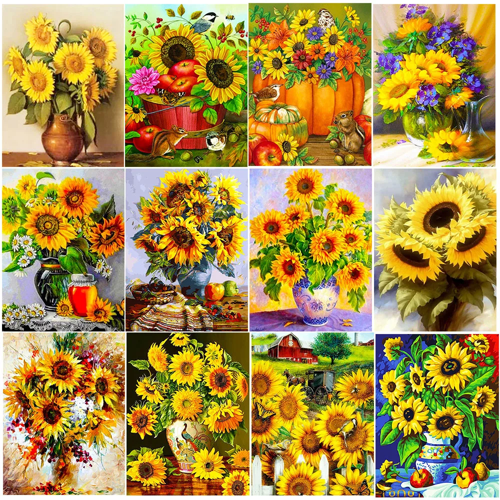 

Sunflower 5D DIY Diamond Painting Decor Full Round Drill Flowers Picture Mosaic Rhinestones Diamond Embroidery Wall Home Decor