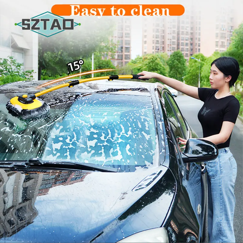 New Car Cleaning Brush 15 Degree Bend Car Wash Brush Telescoping Long Handle Cleaning Mop Chenille Broom Auto Accessories