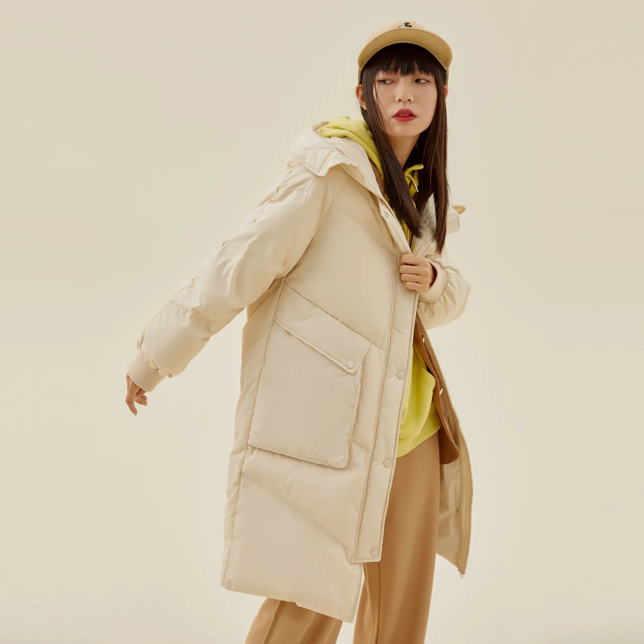 Metersbonwe Hooded Parker Down Jacket Women Thick Winter Coat Female Long Check Down Coat Fashion Outerwear Warm Jackets Brand