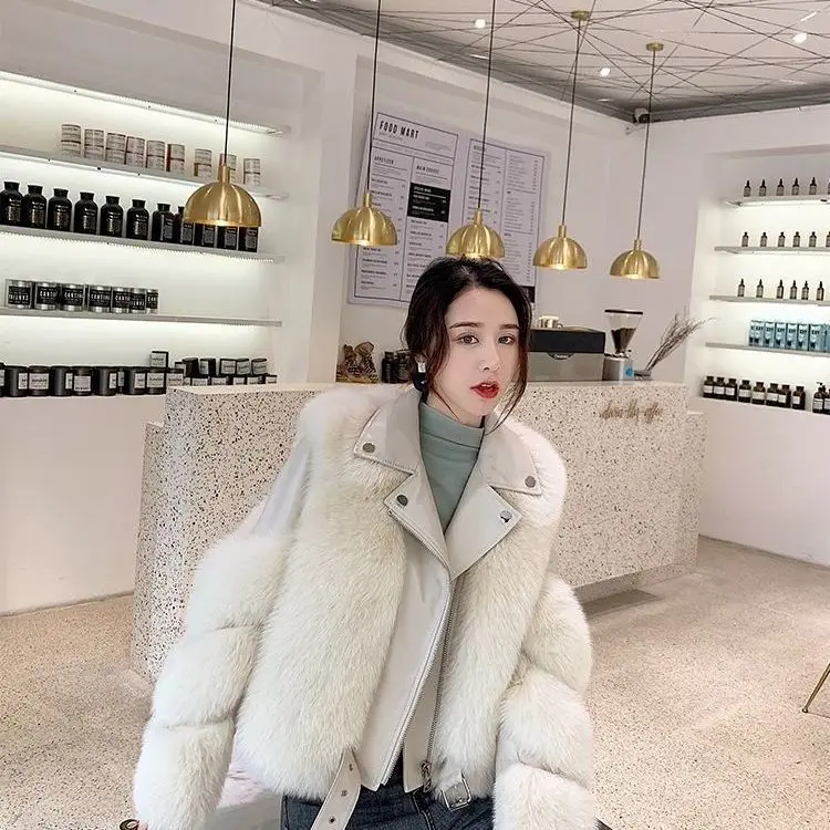 Women's Fashion Imitation Fur Female 2022 New Imitation Fox Fur Biker Coat Large Size Coat Autumn and Winter Young Coat