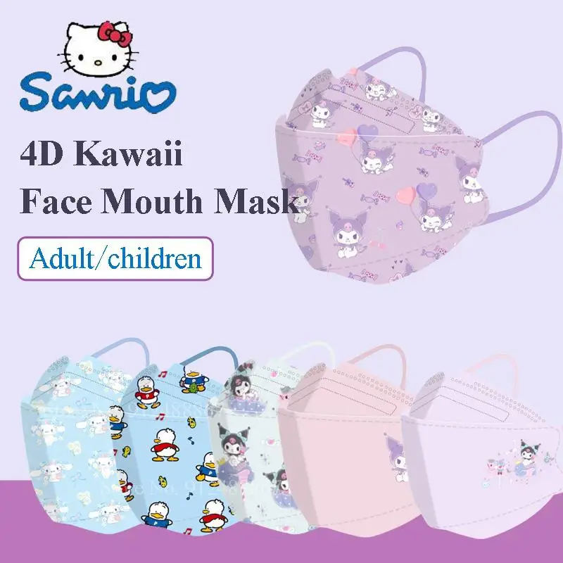 

50pcs Sanrio 4D Face Mask Adult Children Protective Mascarillas Kuromi Cinnamoroll Cartoon Disposable Mouth Cover 4ply Dustproof