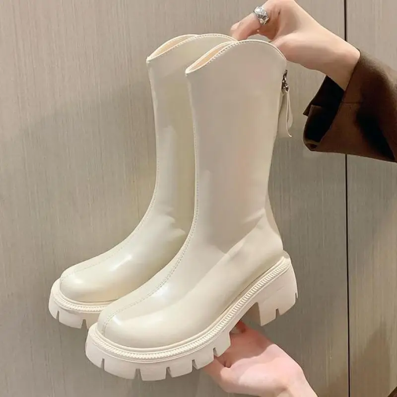 

Женские ботильоны на платформе, зимние кожаные ботинки с теплым мехом и высоким каблуком, Размеры 35-40, 2022