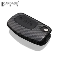 starcar abs carbon fiber grain key cover for ford fiesta focus 2 ecosport kuga escape car flip folding remote key case 3 buttons