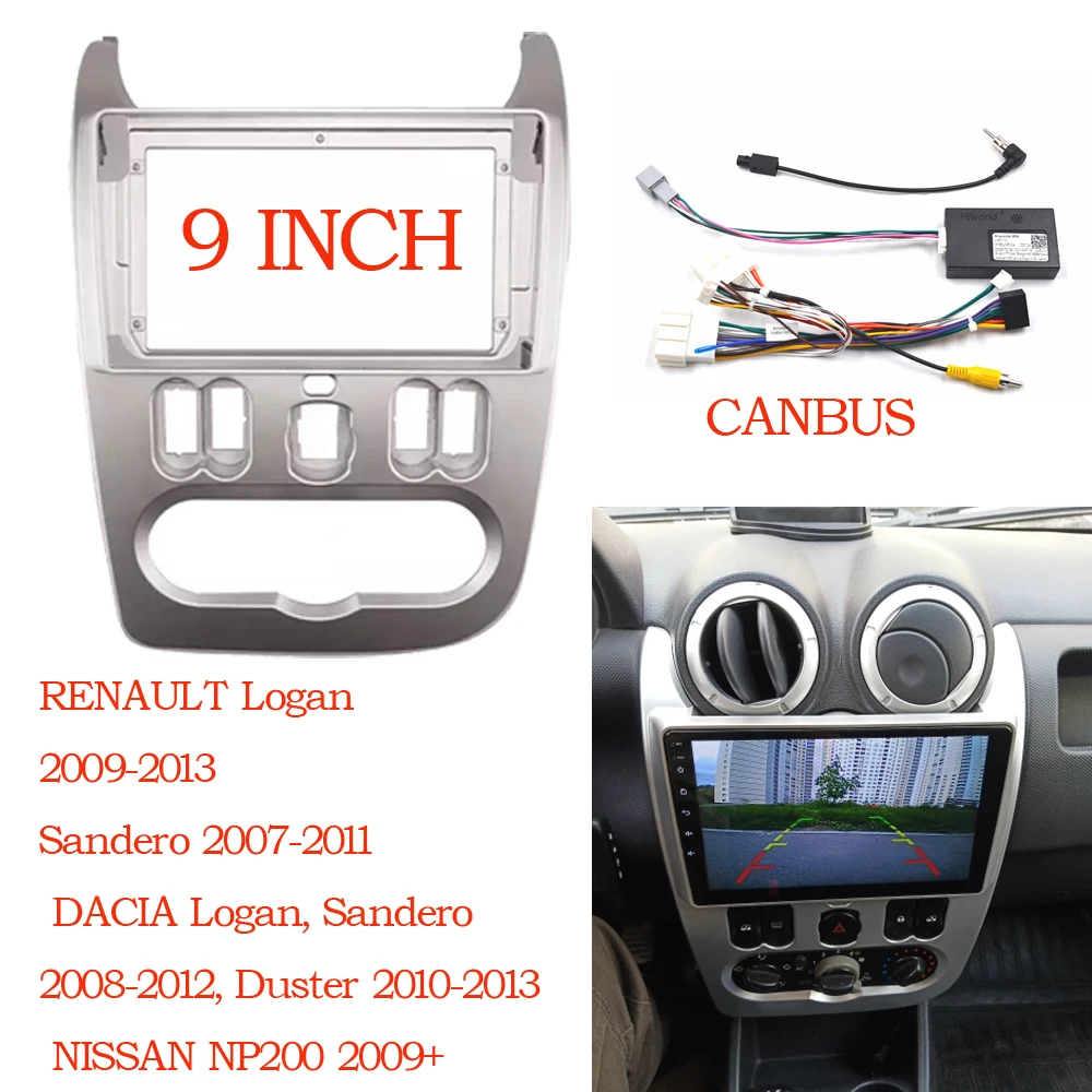 Фото 9 дюймов для RENAULT Logan, Sandero, DACIA, Duster, двойной din, Seat Leon 2007-2013, облицовка панели рамы радио №2