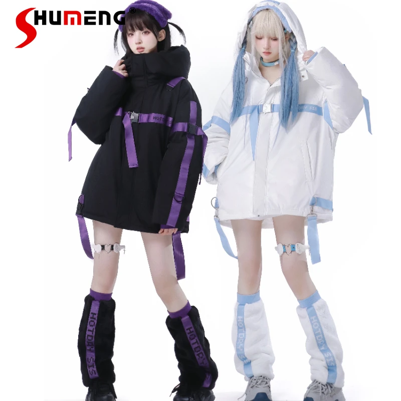 Японский Женский пуховик в стиле Мина цвета водной расцветки панк Свободное