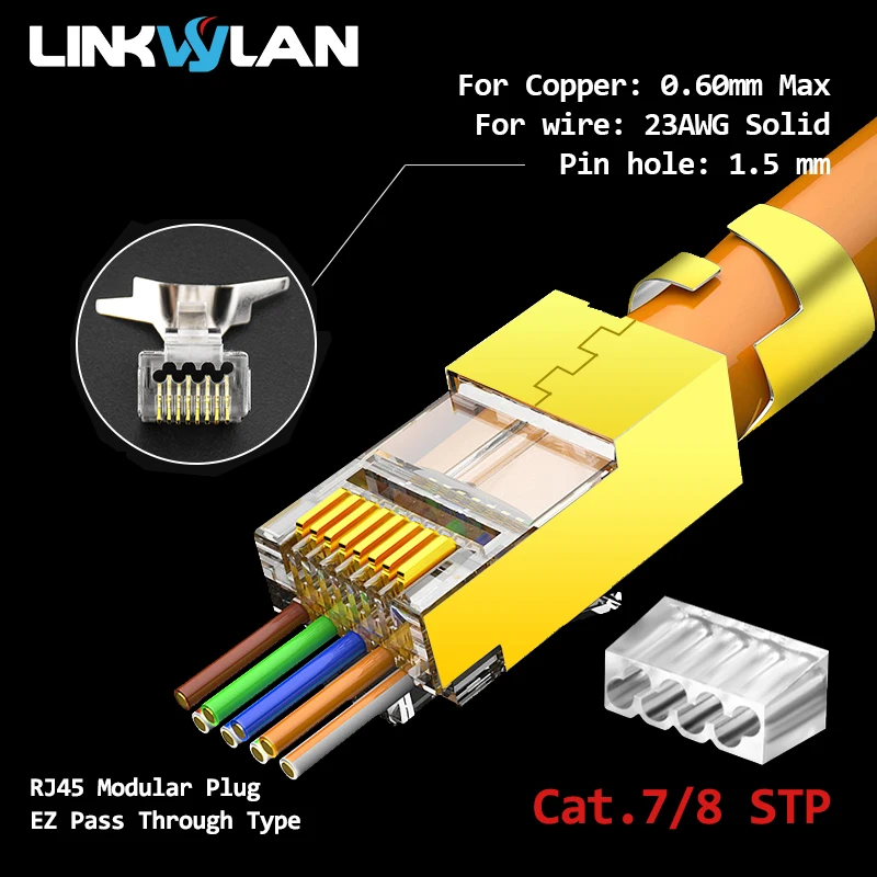 Linkwylan CAT7 Cat6 Cat5e проходят через RJ45 Модульные штепсельные сетевые разъемы UTP STP 1 1/1 3/1