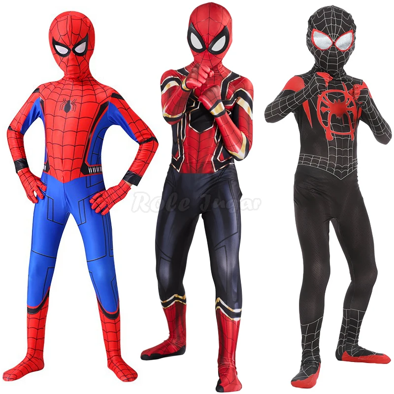 Demir örümcek Cosplay inanılmaz örümcek çocuk adam cadılar bayramı kostüm Peter Parker Zentai takım süper kahraman Bodysuit çocuklar için yetişkin C39A66