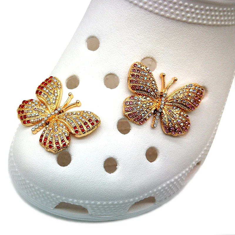 

1PCS Bling Designer Butterfly Shoe Charm for Corc Rhinestone Metal Croc Jeans Decorations Clog Sandals Accessories Girl Gift