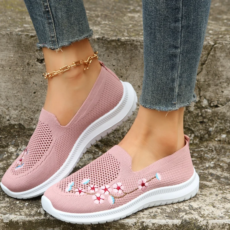 

Shoes for Women 2023 Mesh Women's Vulcanize Shoes Summer Shallow Mouth Breathable Solid Color Embroidered Flat Heel Shoes Women