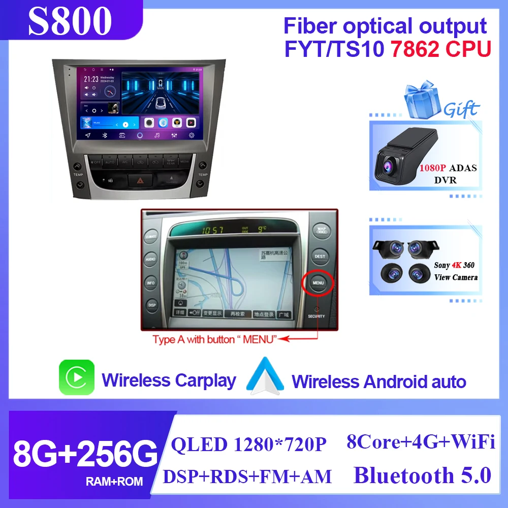 

Автомобильный радиоприемник Android 15, беспроводной Carplay для Lexus GS300 S190 GS350 GS400 GS430 GS450h GS460 GS 300 III 3 350 Мультимедийный плеер GPS