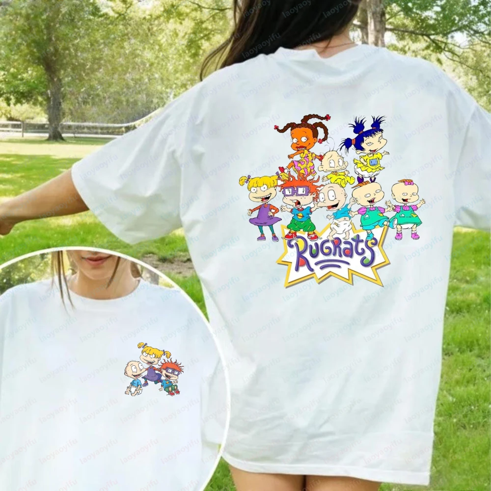 Фото Футболка с принтом Rugrats в стиле 90-х для взрослых, с коротким рукавом, круглым вырезом, из хлопка, повседневная уличная одежда, с двусторонним графическим принтом, модные топы №1