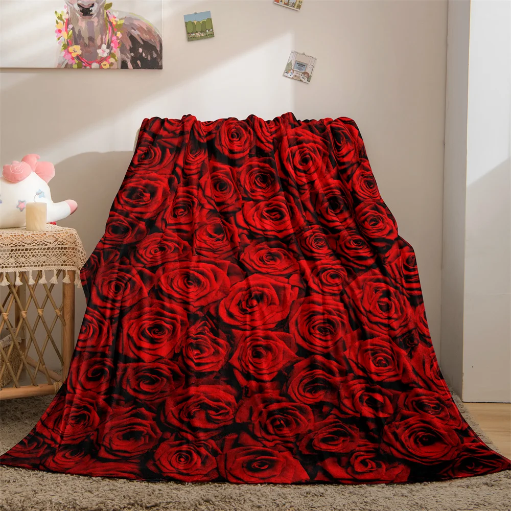 

Rose Flower Print Blanket Throw Blankets Super Soft Family Car and Sofa Blanket on The Bed Throws Summer Office Queen Size Quilt