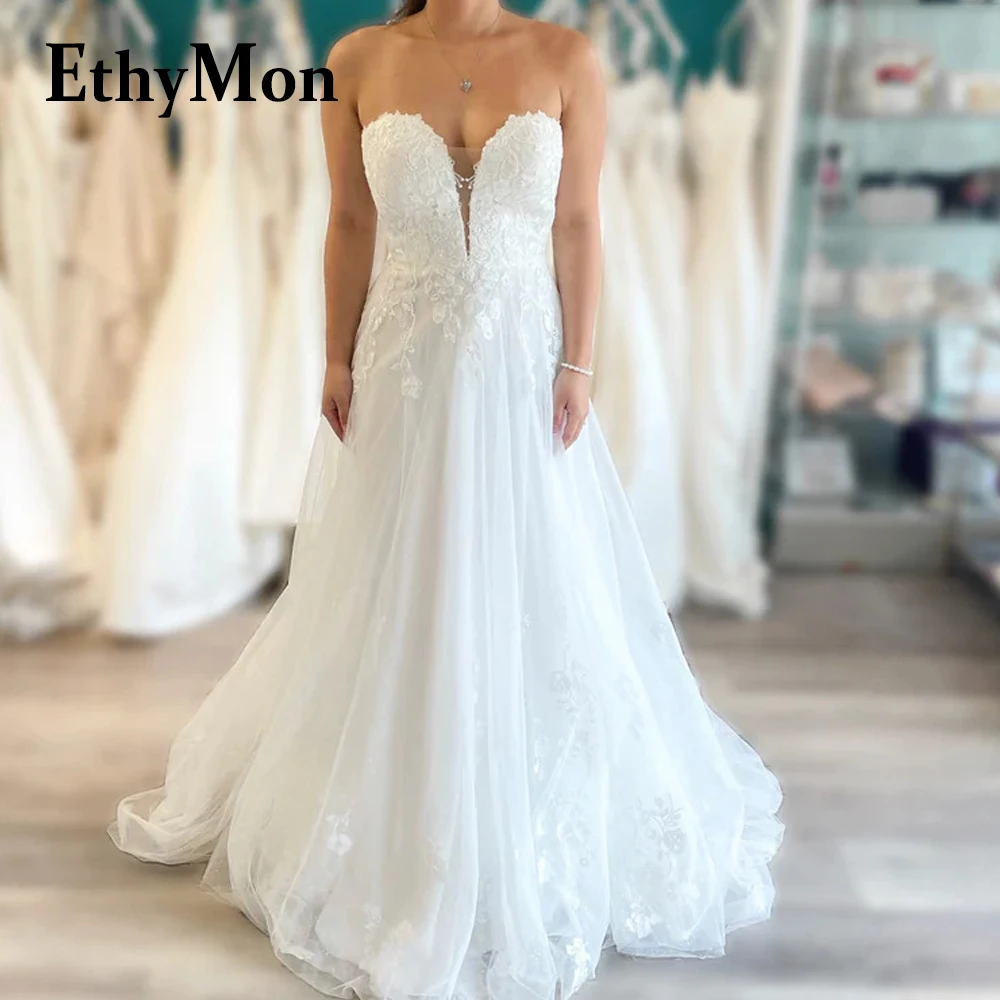 

Ethymon Charming A-line Wedding Dress For Women Detachable Sleeve Sweetheart Lace Appliques Vestidos De Novia 2023 Customised