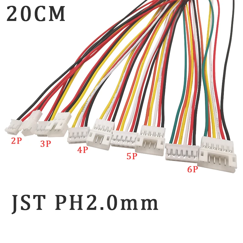 

20Pair 20CM Micro JST PH 2.0 2P 3P 4P 5P 6Pin Male Female Plug Jack Connector With 26AWG Cable JST PH2.0mm Electronic Wire Line