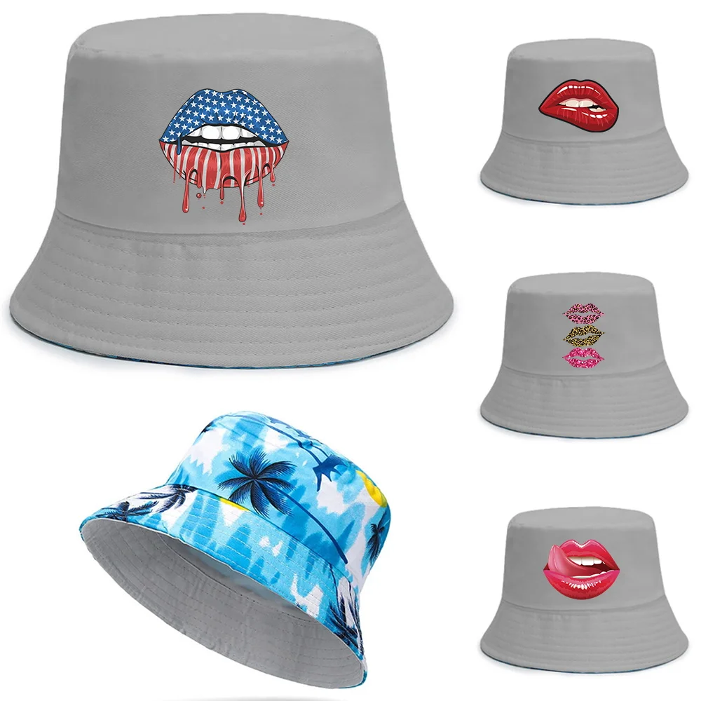 

New Double-sided Wear Fishing Hat Fisherman Cap for Boy/Girl Outdoot mouth Series Print Bucket Hats Summer Women Men Travel Hat