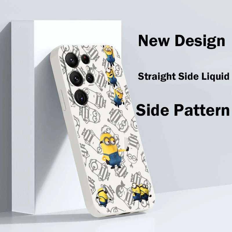

Minions Banana Cute Case For Samsung S23 S22 S21 S20 FE S10 Plus Lite Ultra 5G Liquid Rope Phone Cover